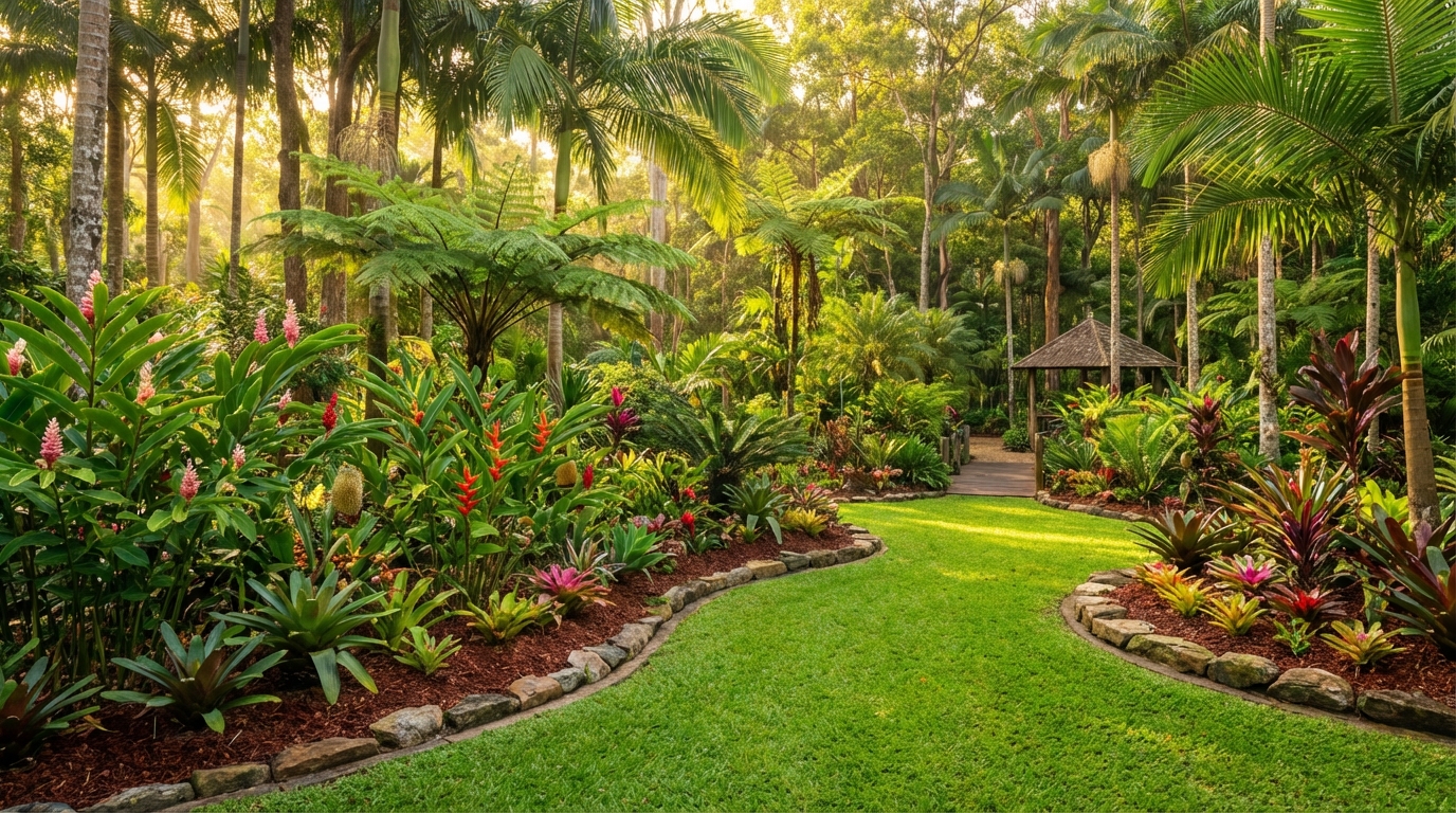 Ethan, owner of Northern Rivers YardMaster, working in a lush garden